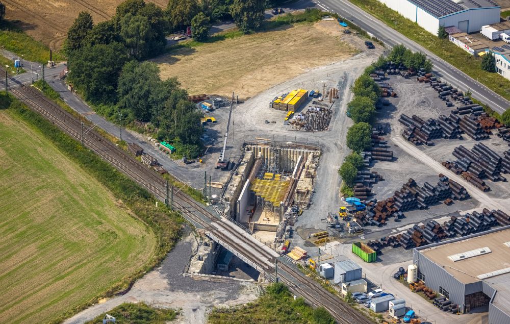 Aerial photograph Kamen - Construction site for the new construction of the underpass Suedkamener Spange on the street Hemsack in the district of Westick in Kamen in the Ruhr area in the state of North Rhine-Westphalia, Germany