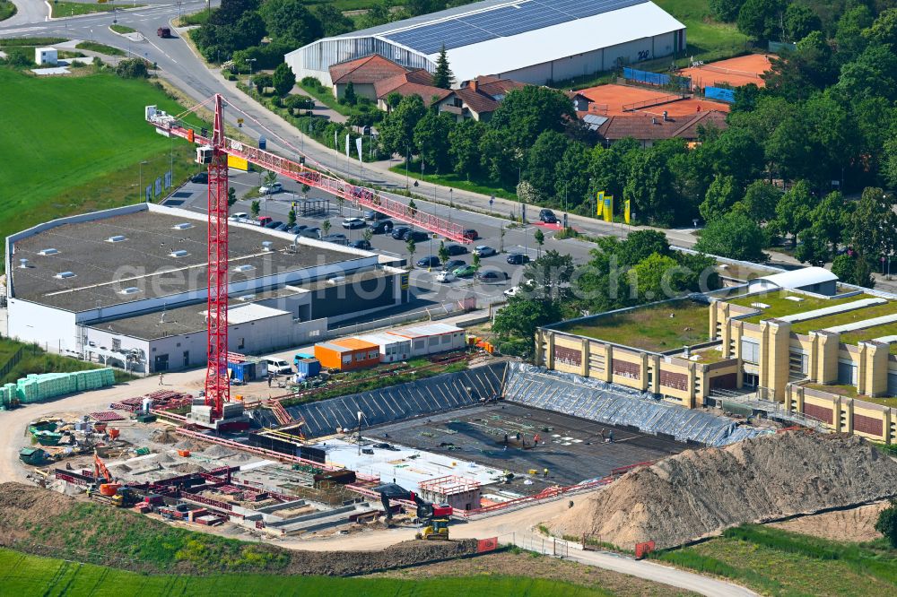 Aerial photograph Plankstadt - Construction site for the new building of the indoor arena and culture center Kultur- and Sportquartier Westend on street Jahnstrasse in the district Rheinau in Plankstadt in the state Baden-Wuerttemberg, Germany