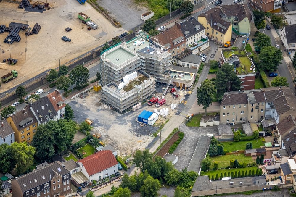 Aerial photograph Hamm - Construction site for the new building of the indoor arena and culture center Stadtteilzentrum Weststadt on Wilhelmstrasse in Hamm at Ruhrgebiet in the state North Rhine-Westphalia, Germany