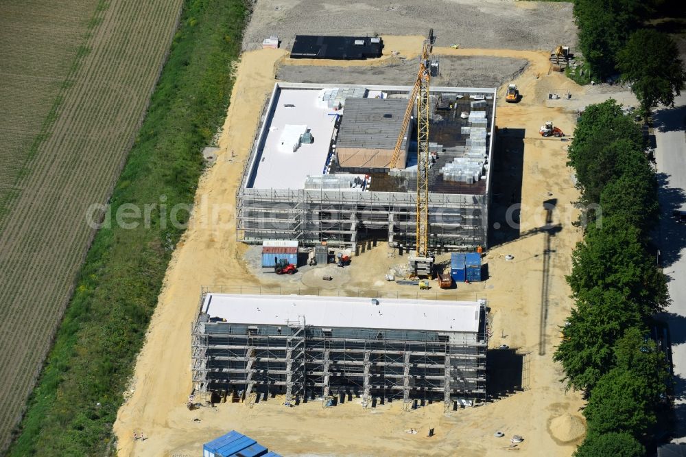 Moos from above - Construction site for the new building eines Verwaltungsgebaeudes of Wasserversorgung Bayerischer Wald in Moos in the state Bavaria, Germany