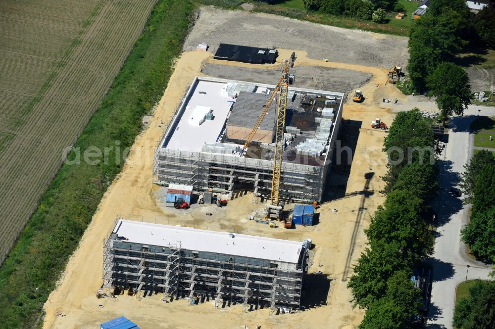 Moos from the bird's eye view: Construction site for the new building eines Verwaltungsgebaeudes of Wasserversorgung Bayerischer Wald in Moos in the state Bavaria, Germany