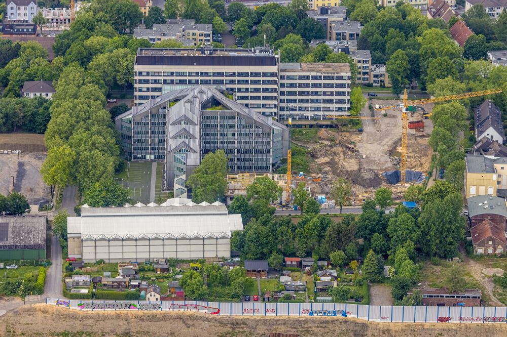 Bochum from above - Construction site for the new construction of four apartment buildings on Paulstrasse in the district of Altenbochum in Bochum in the Ruhr area in the state of North Rhine-Westphalia, Germany