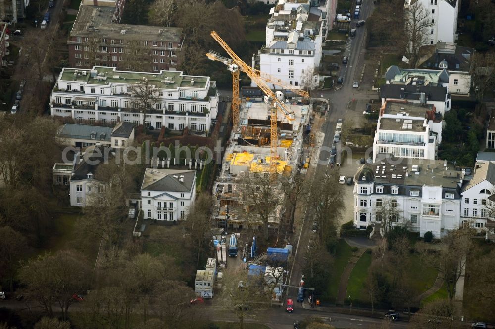 Hamburg from the bird's eye view: Construction site for the multi-family residential building Alsterchaussee - Poeseldorfer Weg - Harvestehuder Weg in the district Rotherbaum in Hamburg, Germany
