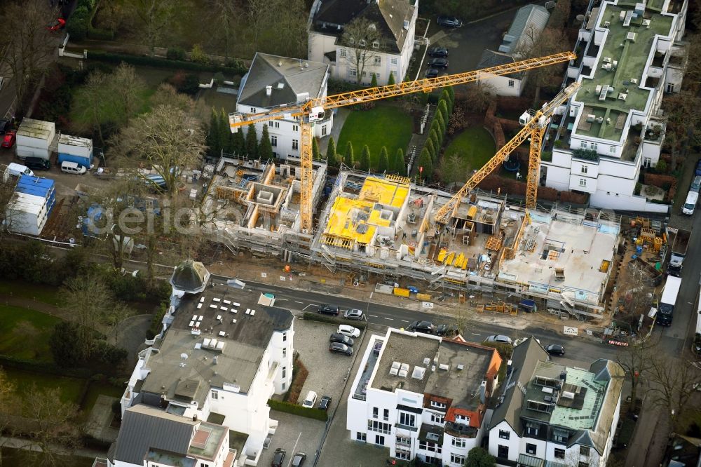 Aerial photograph Hamburg - Construction site for the multi-family residential building Alsterchaussee - Poeseldorfer Weg - Harvestehuder Weg in the district Rotherbaum in Hamburg, Germany