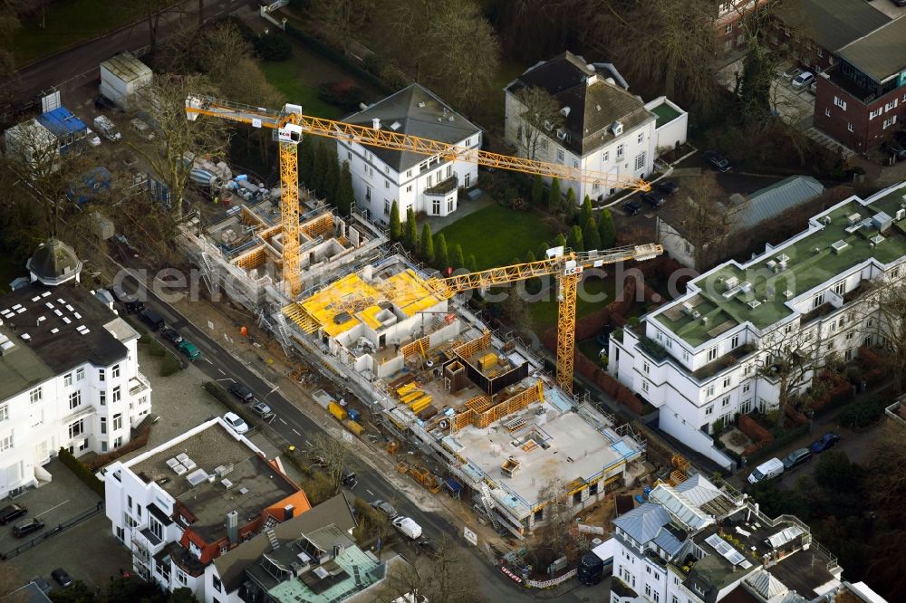 Hamburg from above - Construction site for the multi-family residential building Alsterchaussee - Poeseldorfer Weg - Harvestehuder Weg in the district Rotherbaum in Hamburg, Germany