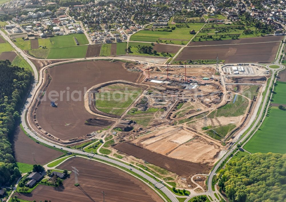 Aerial photograph Rust - Construction for the new building of the spa and swimming pool at the swimming pool of Recreation Europa-Park in Rust in the state Baden-Wuerttemberg