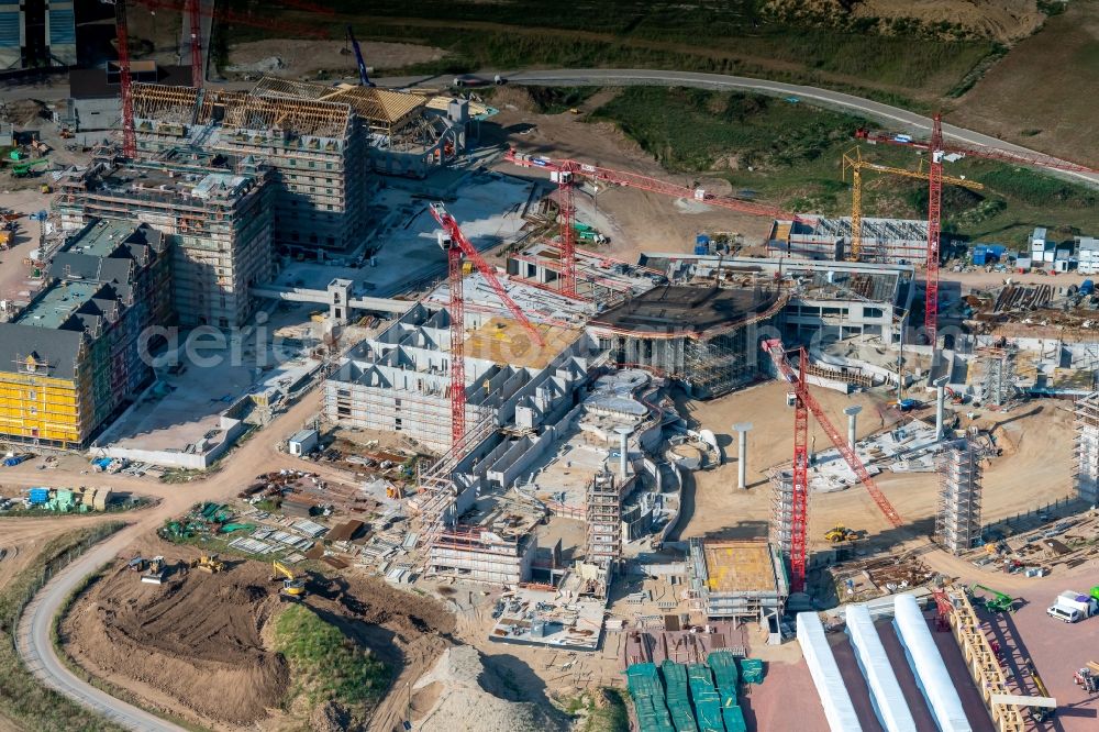 Rust from the bird's eye view: Construction for the new building of the spa and swimming pool at the swimming pool of Recreation Europa-Park in Rust in the state Baden-Wurttemberg