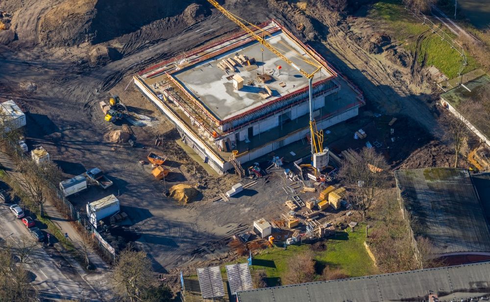 Aerial image Hamm - Construction site for the new building water sports center on Adenauerallee in the district Heessen in Hamm in the state North Rhine-Westphalia, Germany