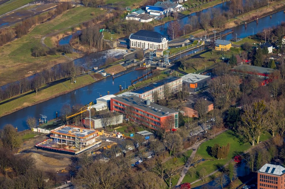 Aerial photograph Hamm - Construction site for the new building water sports center on Adenauerallee in the district Heessen in Hamm in the state North Rhine-Westphalia, Germany