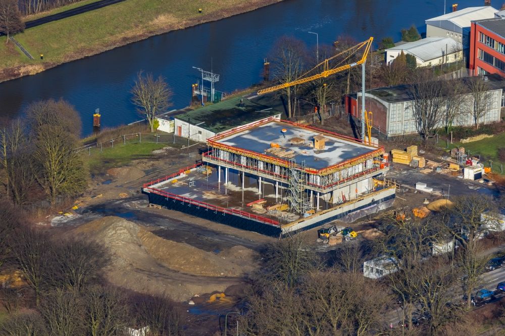 Hamm from above - Construction site for the new building water sports center on Adenauerallee in the district Heessen in Hamm in the state North Rhine-Westphalia, Germany