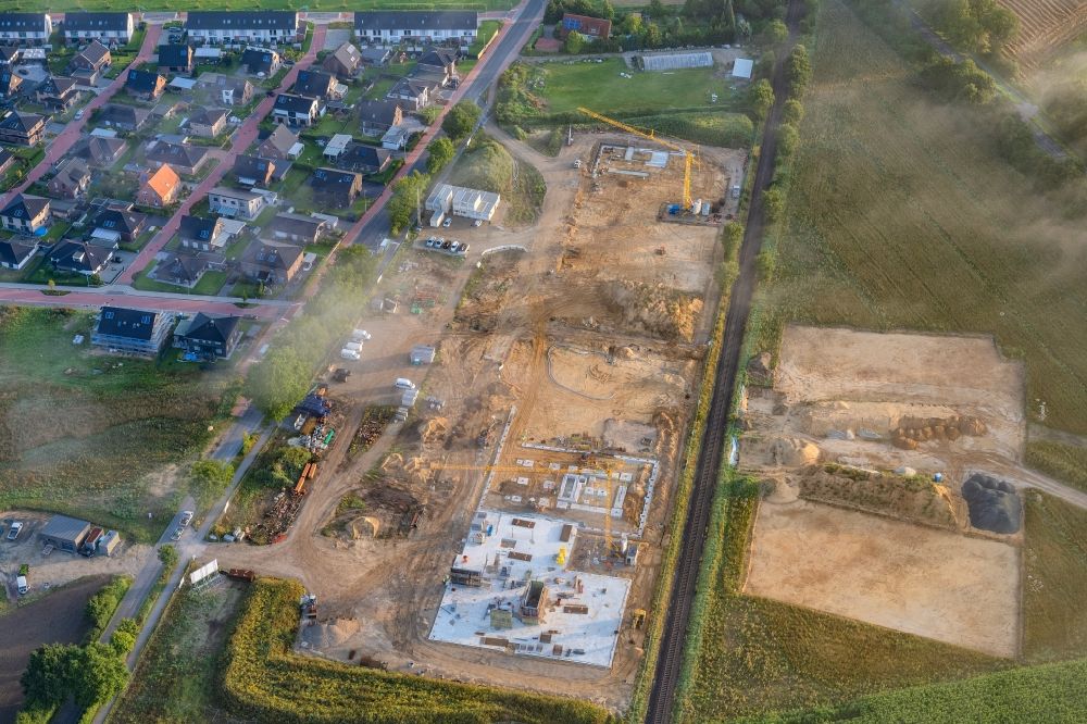 Stade from above - Construction site for the new building complex of the education and training center in the district Riensfoerde in Stade in the state Lower Saxony, Germany