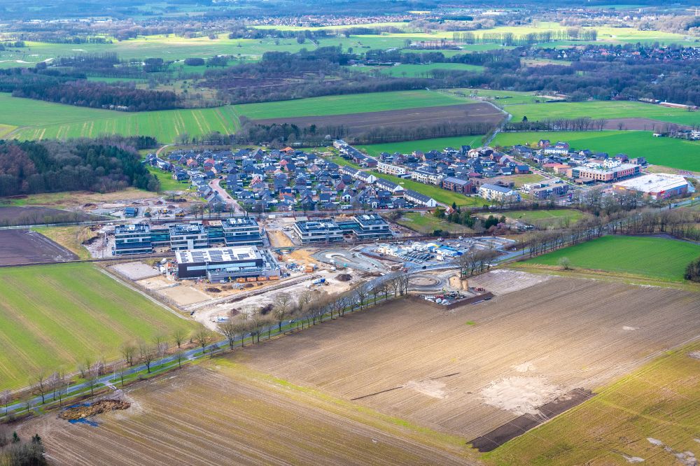 Aerial photograph Stade - Construction site for the new building complex of the education and training center on street Stadtweg in the district Riensfoerde in Stade in the state Lower Saxony, Germany
