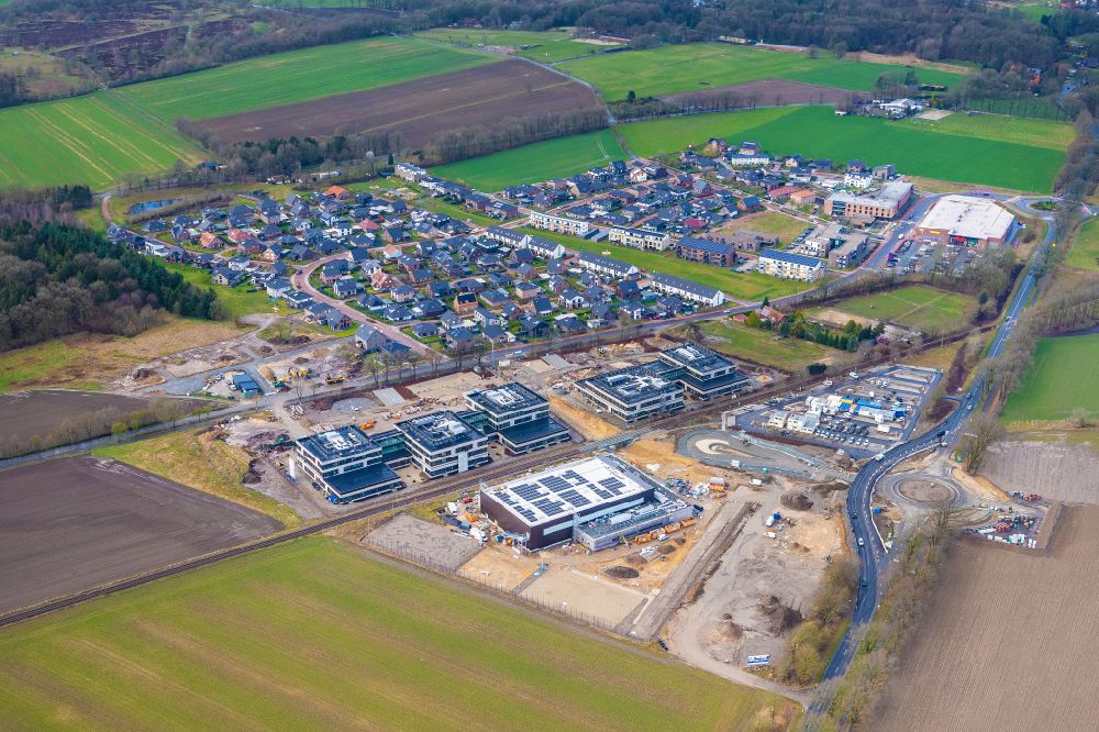 Stade from above - Construction site for the new building complex of the education and training center on street Stadtweg in the district Riensfoerde in Stade in the state Lower Saxony, Germany