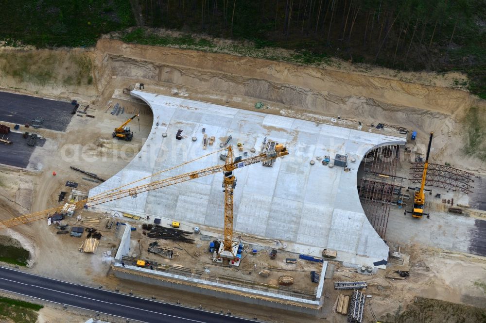 Aerial image Karstädt - Construction site to build a new wild- bridge over the highway BAB wild A14 at Karstaedt in Brandenburg