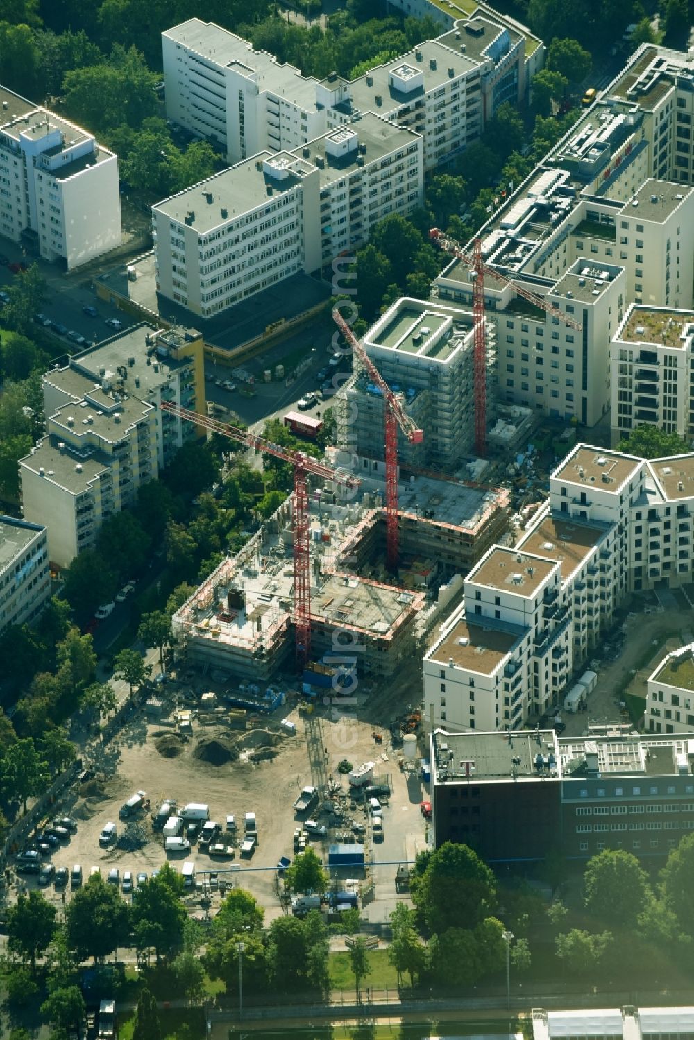 Aerial image Berlin - Construction project for the new construction of residential and office buildings, for example on the northern plot of the Moeckern, corner Stresemannstrasse a 7-storey office building, the housing project Metronome and the residential project Yours from Reggeborgh PE Deutschland GmbH & Co.KG, a residential and commercial building on the adjacent area developed by Kondor Wessels Wohnen Berlin GmbH and a new building of the German Bundeswehr Association e. V. in Berlin, Germany