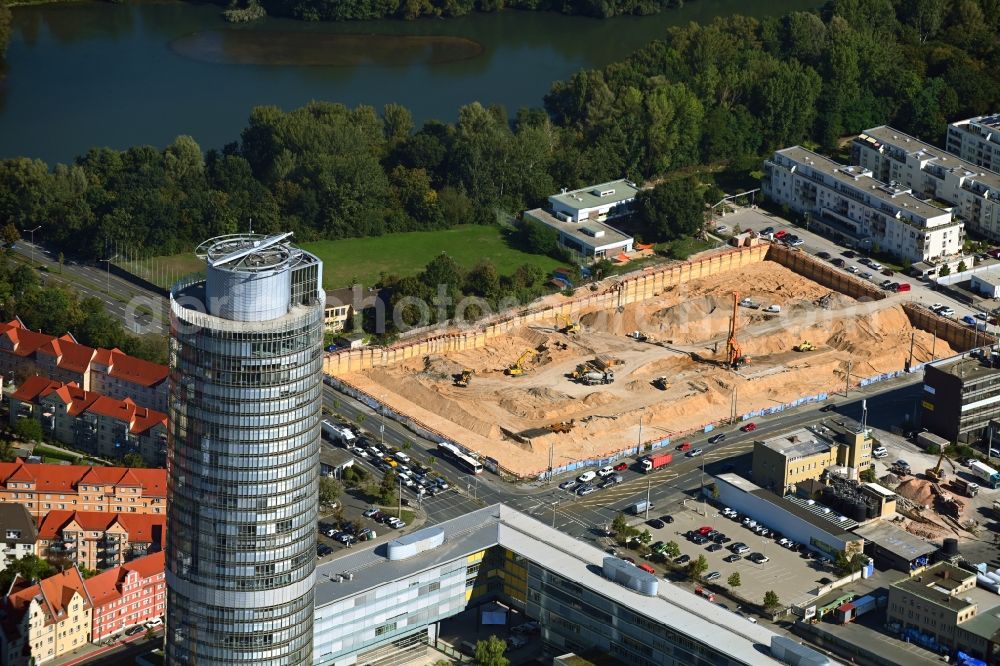 Aerial photograph Nürnberg - Construction site to build a new multi-family residential and commercial building quarter Seetor City Campus on Ostendstrasse - corner of Dr.-Gustav-Heinemann-Strasse in Nuremberg in the state Bavaria, Germany