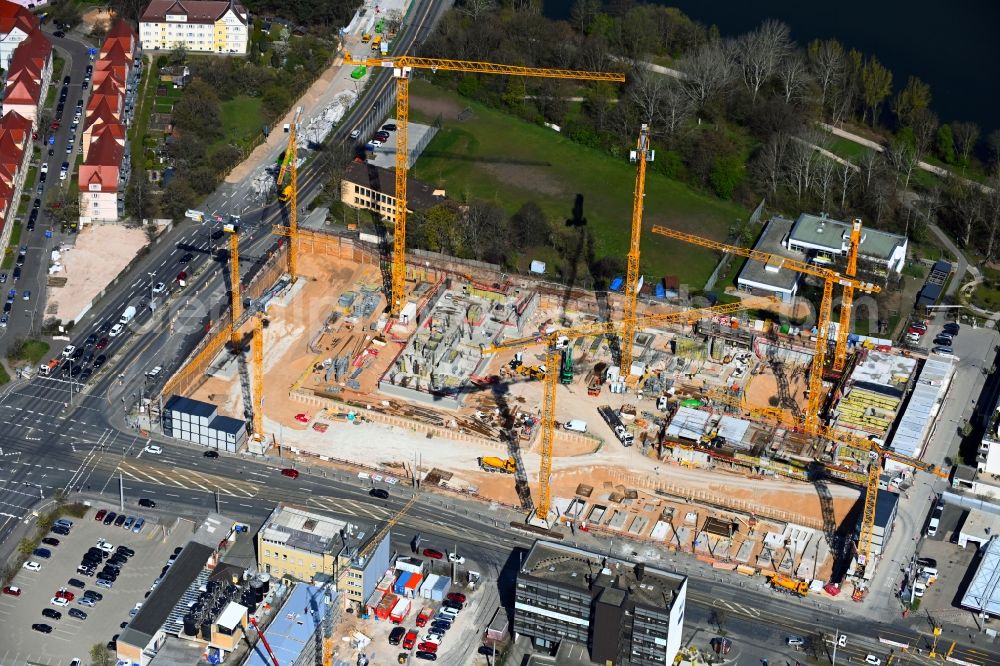 Nürnberg from above - Construction site to build a new multi-family residential and commercial building quarter Seetor City Campus on Ostendstrasse - corner of Dr.-Gustav-Heinemann-Strasse in Nuremberg in the state Bavaria, Germany