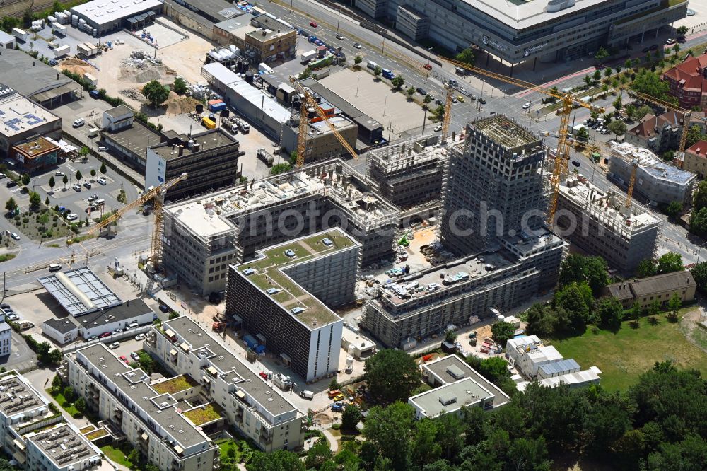 Aerial image Nürnberg - Construction site to build a new multi-family residential and commercial building quarter Seetor City Campus on Ostendstrasse - corner of Dr.-Gustav-Heinemann-Strasse in Nuremberg in the state Bavaria, Germany