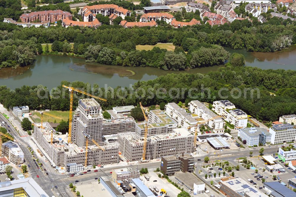 Nürnberg from the bird's eye view: Construction site to build a new multi-family residential and commercial building quarter Seetor City Campus on Ostendstrasse - corner of Dr.-Gustav-Heinemann-Strasse in Nuremberg in the state Bavaria, Germany