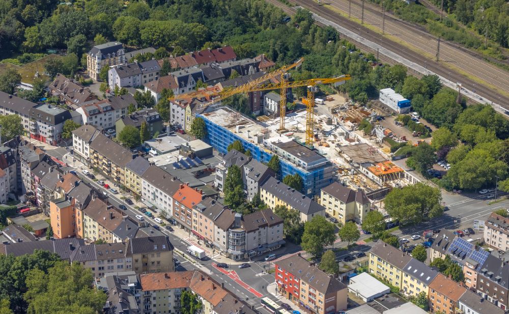 Bochum from the bird's eye view: Construction site for a new residential and commercial building Moenninghoff-Quartiere on Bessemerstrasse in the district of Wiemelhausen in Bochum in the Ruhr area in the state of North Rhine-Westphalia, Germany