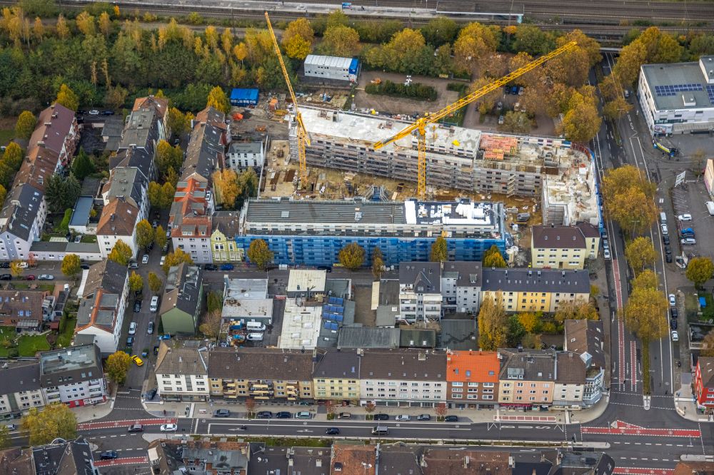 Aerial image Bochum - Construction site for a new residential and commercial building Moenninghoff-Quartiere on Bessemerstrasse in the district of Wiemelhausen in Bochum in the Ruhr area in the state of North Rhine-Westphalia, Germany