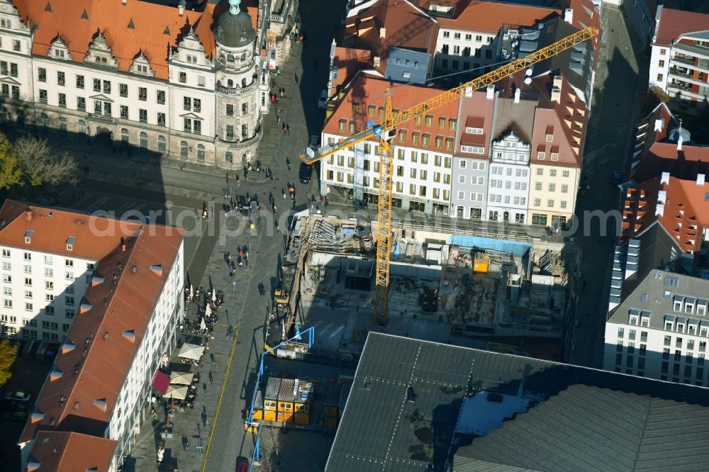 Aerial image Dresden - Construction site for the new residential and commercial building of Baywobau GmbH on Schlossstrasse - Sporergasse - Rosmaringasse in Dresden in the state Saxony, Germany