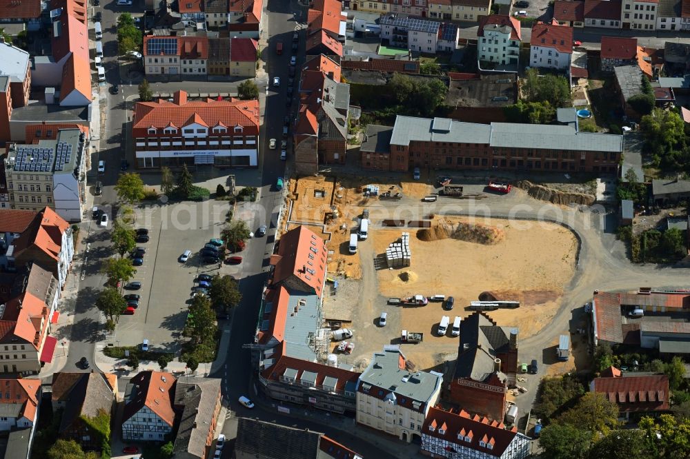 Aerial image Burg - Construction site for the new residential and commercial building on Bruederstrasse in Burg in the state Saxony-Anhalt, Germany