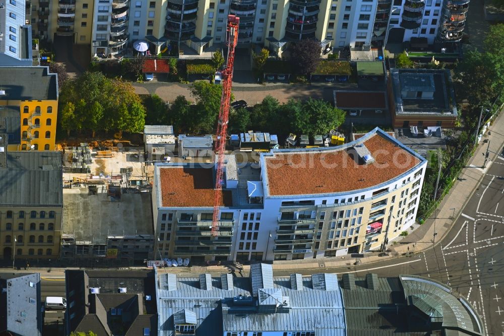 Leipzig from above - Construction site for the new residential and commercial building on Friedrich-Ebert-Strasse in Leipzig in the state Saxony, Germany