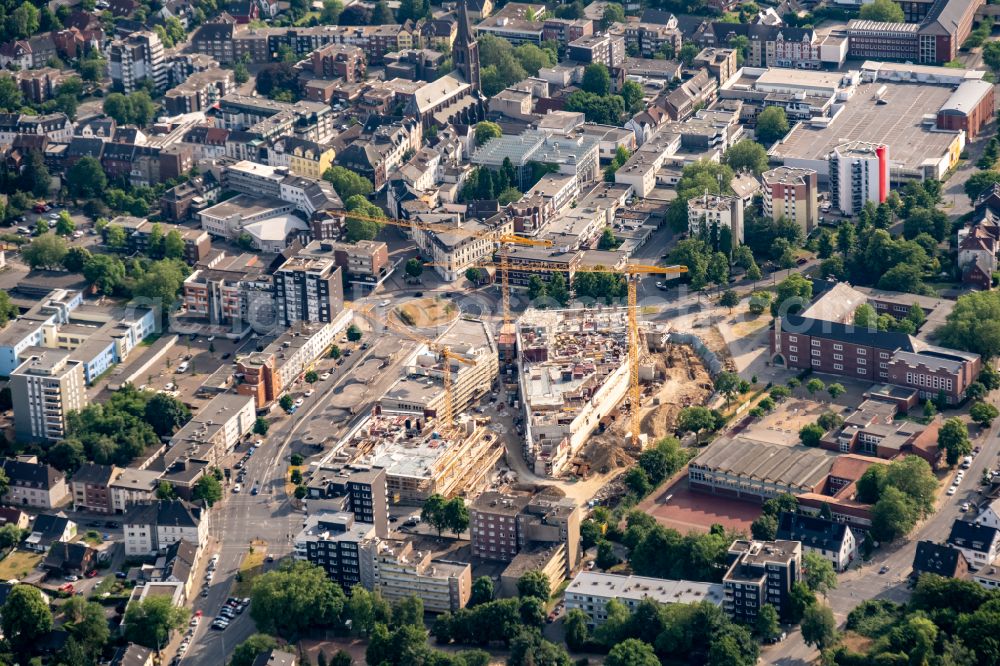 Aerial photograph Herten - Construction site for the new residential and commercial building Hertener Hoefe on street Kaiserstrasse in Herten at Ruhrgebiet in the state North Rhine-Westphalia, Germany