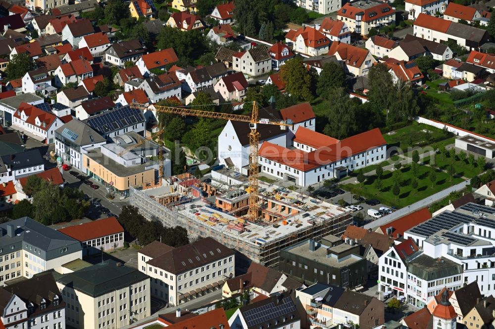 Aerial photograph Dillingen an der Donau - Construction site for the new residential and commercial building on Kapuzinerstrasse corner Waisenhaisgaesschen in Dillingen an der Donau in the state Bavaria, Germany