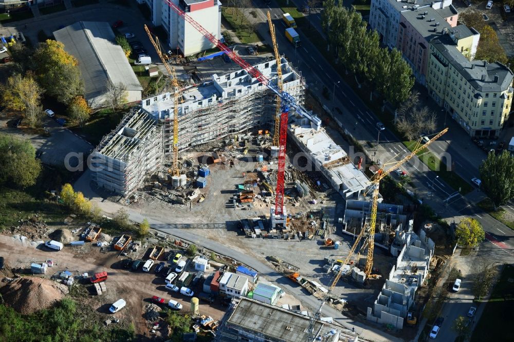 Aerial image Magdeburg - Construction site for the new residential and commercial building LUISENCARRE on Virchowstrasse - Erzbergerstrasse in the district Zentrum in Magdeburg in the state Saxony-Anhalt, Germany