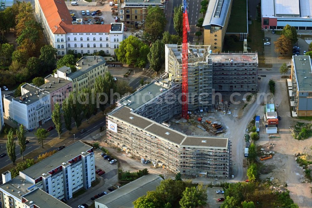 Aerial photograph Magdeburg - Construction site for the new residential and commercial building LUISENCARRE on Virchowstrasse - Erzbergerstrasse in the district Zentrum in Magdeburg in the state Saxony-Anhalt, Germany