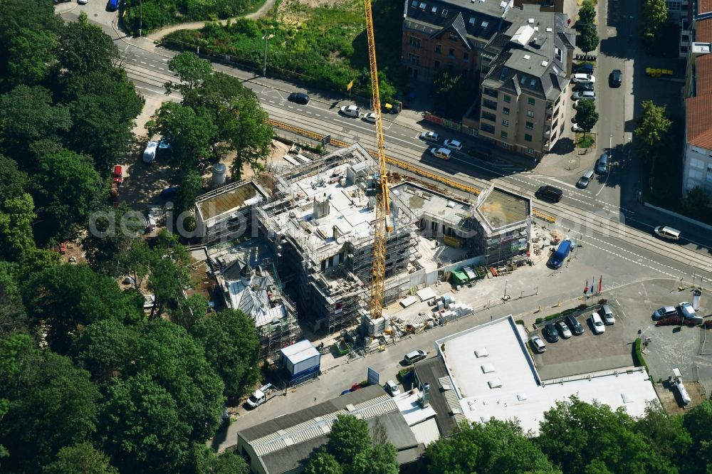 Aerial image Leipzig - Construction site for the new residential and commercial building on Muehlholzgasse in the district Connewitz in Leipzig in the state Saxony, Germany