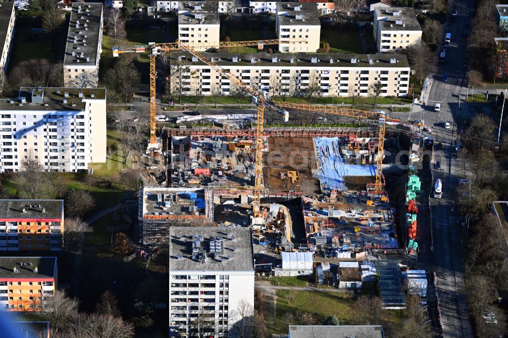 Aerial photograph München - Construction site for the new residential and commercial building on street Wiesentfelser Strasse in the district Aubing in Munich in the state Bavaria, Germany