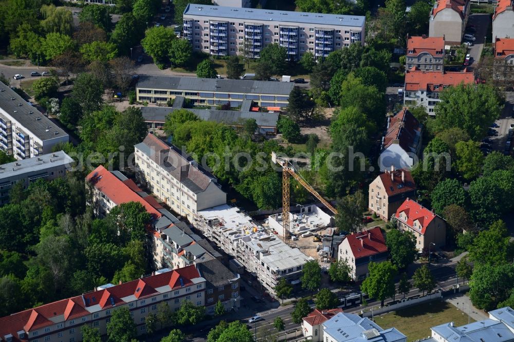 Potsdam from the bird's eye view: Construction site for the new residential and commercial building Stormstrasse corner Zeppelinstrasse in the district Potsdam West in Potsdam in the state Brandenburg, Germany