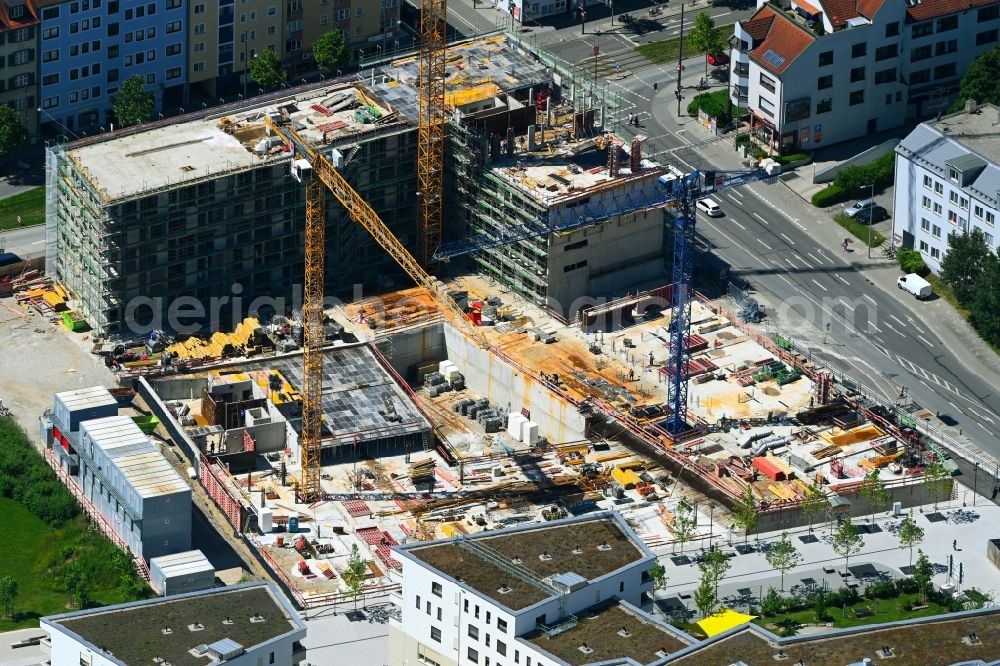 Aerial photograph München - Construction site for the new residential and commercial building des Paseo Carre on Landsberger Strasse - Offenbachstrasse in the district Pasing-Obermenzing in Munich in the state Bavaria, Germany