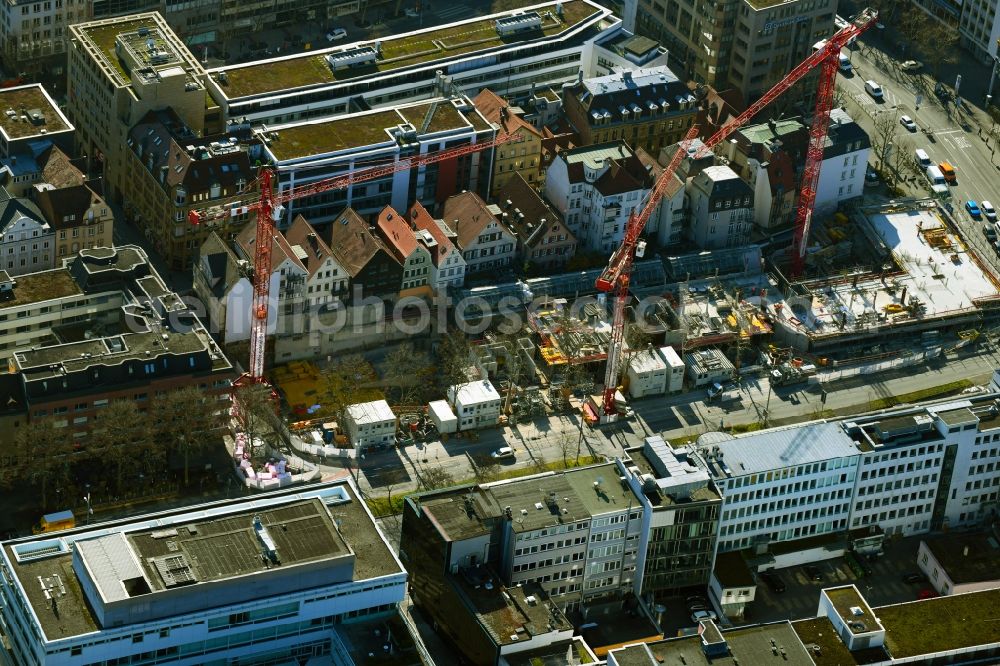 Aerial photograph Stuttgart - Construction site for the new residential and commercial building of Projekts Calwer Passage with offices and shopping mall in the district Neue Vorstadt in Stuttgart in the state Baden-Wurttemberg, Germany