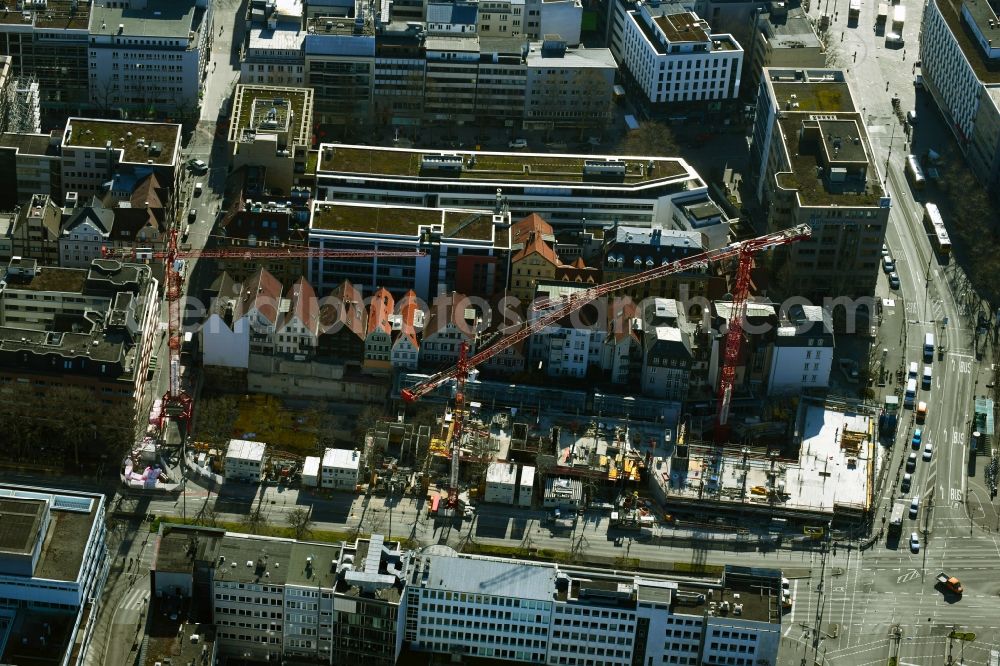 Stuttgart from above - Construction site for the new residential and commercial building of Projekts Calwer Passage with offices and shopping mall in the district Neue Vorstadt in Stuttgart in the state Baden-Wurttemberg, Germany