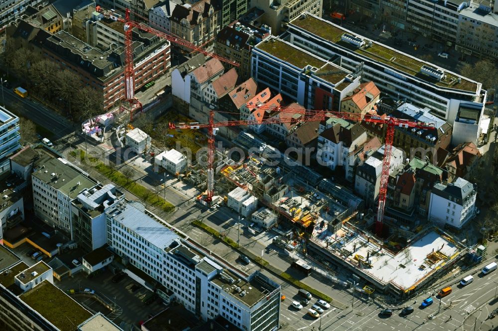 Stuttgart from the bird's eye view: Construction site for the new residential and commercial building of Projekts Calwer Passage with offices and shopping mall in the district Neue Vorstadt in Stuttgart in the state Baden-Wurttemberg, Germany