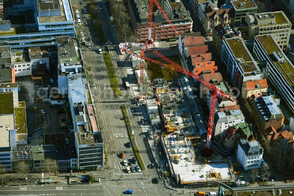 Aerial image Stuttgart - Construction site for the new residential and commercial building of Projekts Calwer Passage with offices and shopping mall in the district Neue Vorstadt in Stuttgart in the state Baden-Wurttemberg, Germany