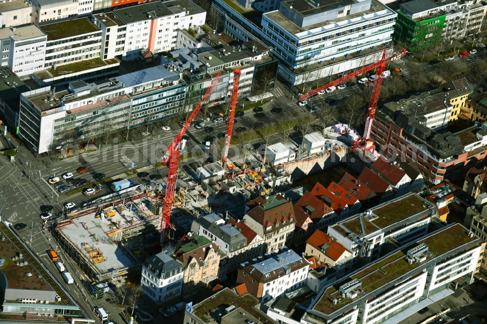 Aerial image Stuttgart - Construction site for the new residential and commercial building of Projekts Calwer Passage with offices and shopping mall in the district Neue Vorstadt in Stuttgart in the state Baden-Wurttemberg, Germany