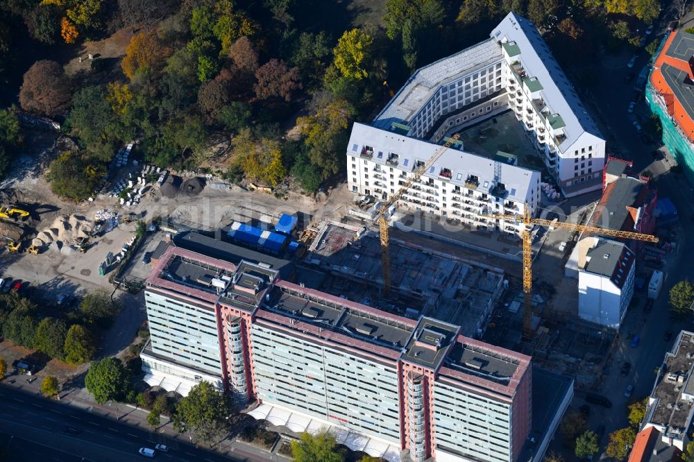Berlin from the bird's eye view: Construction site for the new residential and commercial building on the Rathausstrasse in the district Lichtenberg in Berlin, Germany