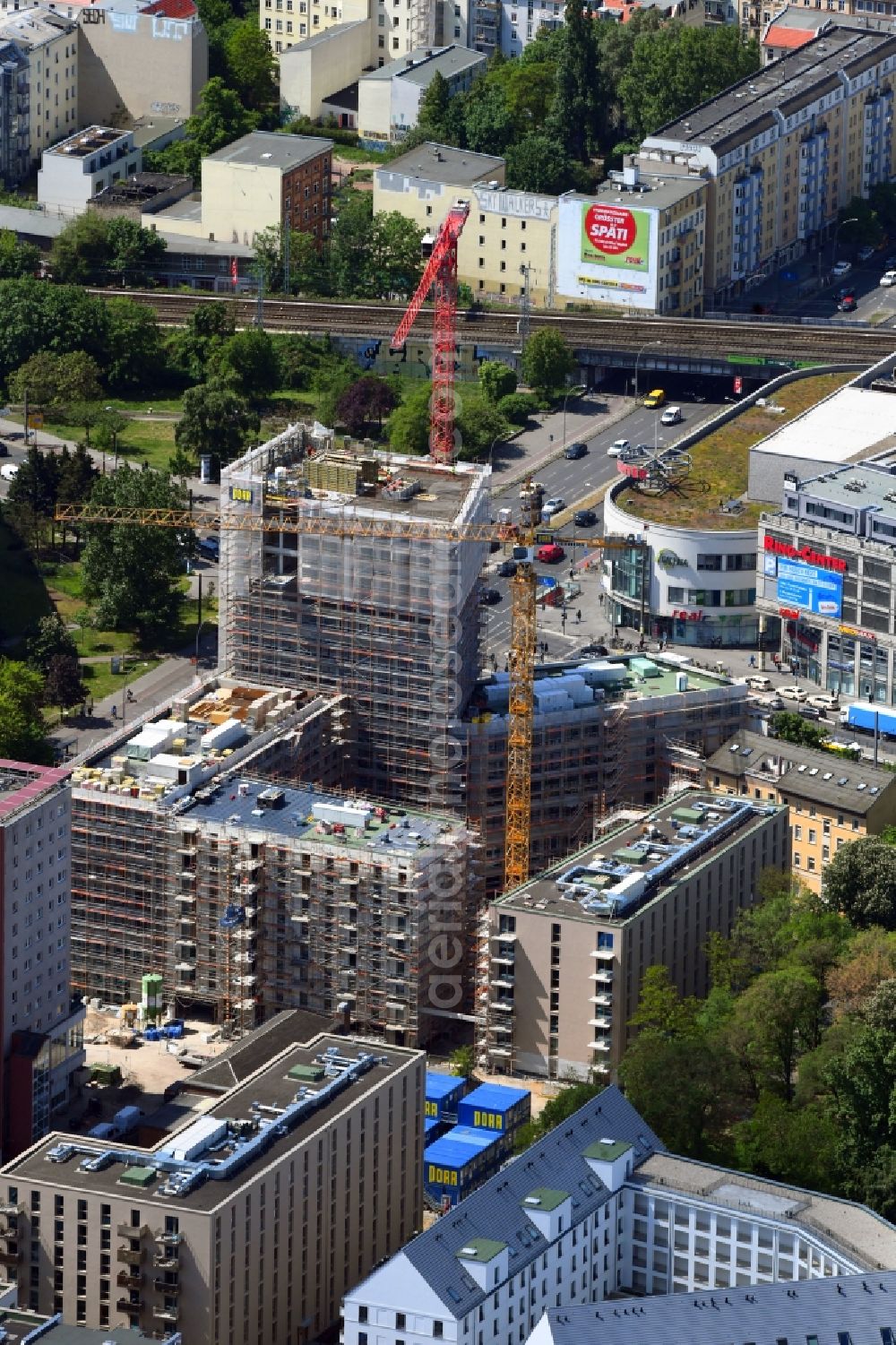 Aerial image Berlin - Construction site for the new residential and commercial building on the Rathausstrasse in the district Lichtenberg in Berlin, Germany
