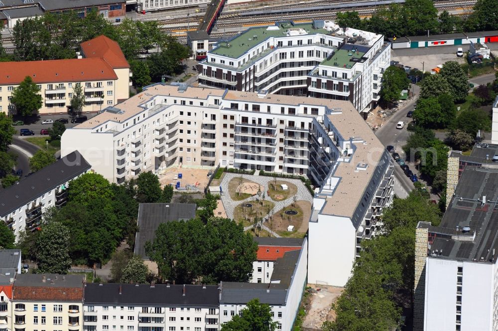 Aerial image Berlin - Construction site for the new residential and commercial building on the Rathausstrasse in the district Lichtenberg in Berlin, Germany