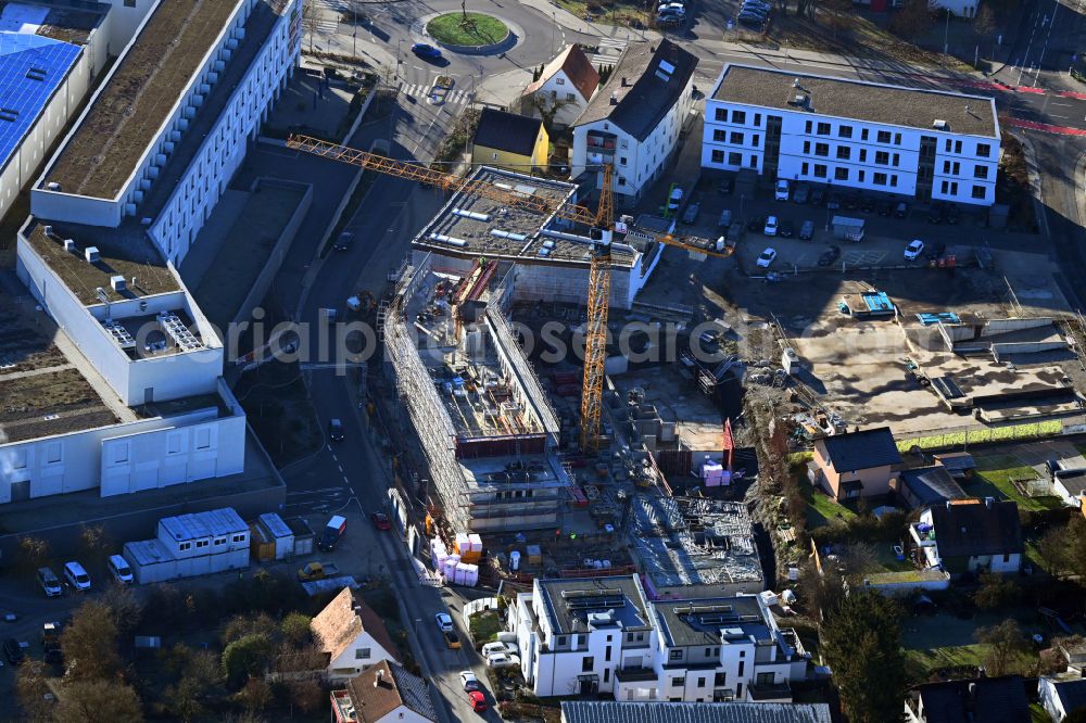 Aerial image Neumarkt in der Oberpfalz - Construction site for the new residential and commercial building Schwarzach7 on street Schwarzachweg in the district Woffenbach in Neumarkt in der Oberpfalz in the state Bavaria, Germany