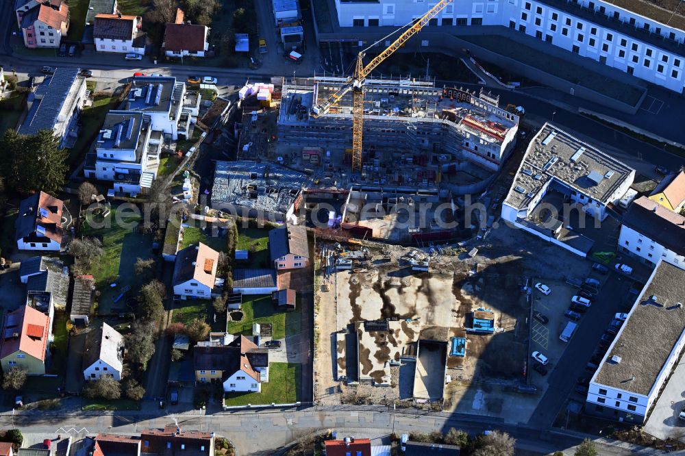 Aerial image Neumarkt in der Oberpfalz - Construction site for the new residential and commercial building Schwarzach7 on street Schwarzachweg in the district Woffenbach in Neumarkt in der Oberpfalz in the state Bavaria, Germany