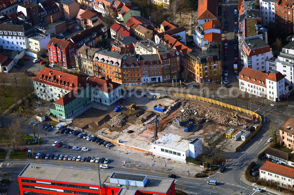 Aerial photograph Jena - Construction site for the new residential and commercial building Solar- Quartier on street Am Anger - Saalbahnhofstrasse - Kaethe-Kollwitz-Strasse in the district Kolba in Jena in the state Thuringia, Germany