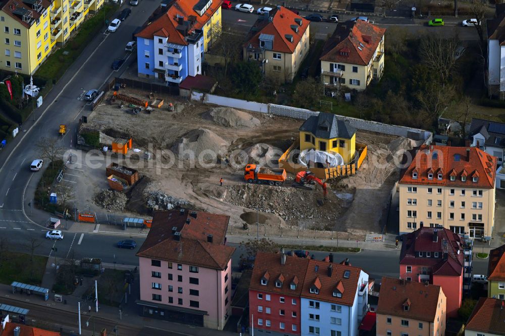 Jena from the bird's eye view: Construction site for the new residential and commercial building Solar- Quartier on street Am Anger - Saalbahnhofstrasse - Kaethe-Kollwitz-Strasse in the district Kolba in Jena in the state Thuringia, Germany