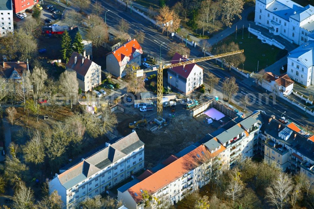 Potsdam from above - Construction site for the new residential and commercial building Stormstrasse corner Zeppelinstrasse in the district Potsdam West in Potsdam in the state Brandenburg, Germany
