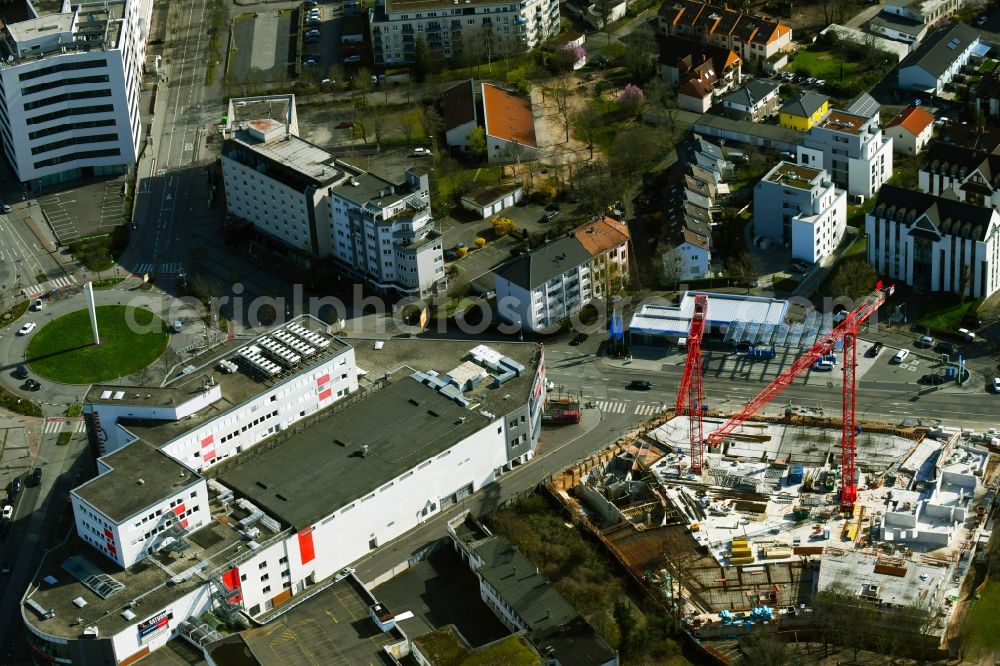 Aerial photograph Hanau - Construction site for the new residential and commercial building Wallgarten on Wallweg in the district Steinheim in Hanau in the state Hesse, Germany